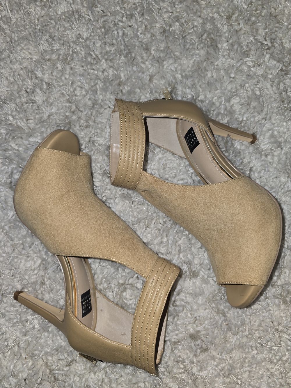 White House Black Market Nude Tan Peep-Toe Stiletto Booties